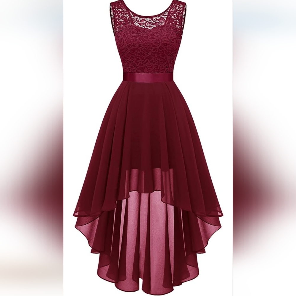 BERRYLOVE PLUS SIZE Cocktail Prom Formal Sleevless Lace High Low Dress with Belt
